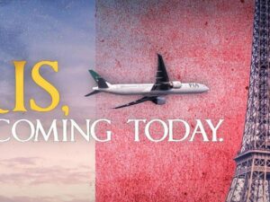 avion qatar airways survolant la tour eiffel