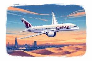 avion qatar airways survolant les dunes desertiques