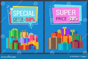 coffret cadeau colore avec etiquette promo