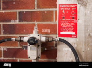 compteur de gaz avec vanne fermee rouge