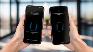 deux smartphones samsung avec fleche transfert donnees