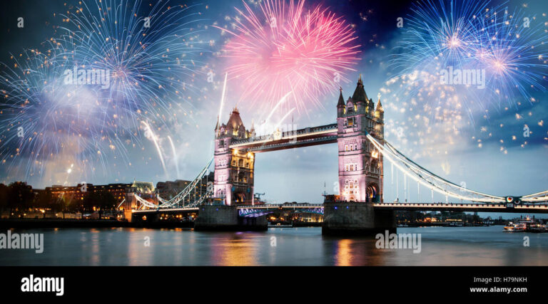 feux dartifice sur la tamise la nuit