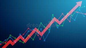 graphique boursier avec fleches ascendantes colorees