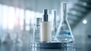 laboratoire scientifique avec produits cosmetiques modernes