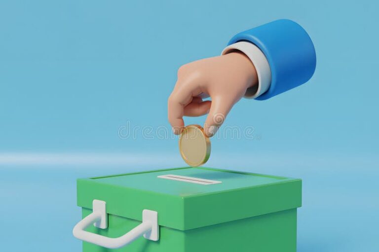 main deposant des pieces dans une boite partagee