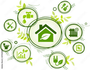 maison ecologique avec icones de renovation energetique