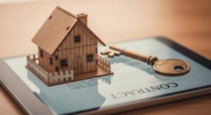 maison moderne avec cles et contrats immobiliers