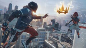 personnage de jeu video en action urbaine