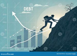 personne escaladant une montagne symbolique dettes
