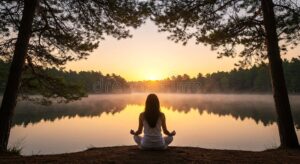 personne meditant au lever du soleil apaisant