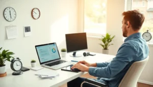 personne utilisant ordinateur pour gestion cesu