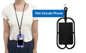 personne utilisant un tour de cou pour telephone