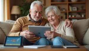 senior utilisant une tablette tactile simple