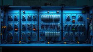 tableau electrique avec voyants lumineux allumes