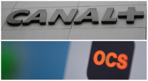 television moderne avec logo canal plus et orange